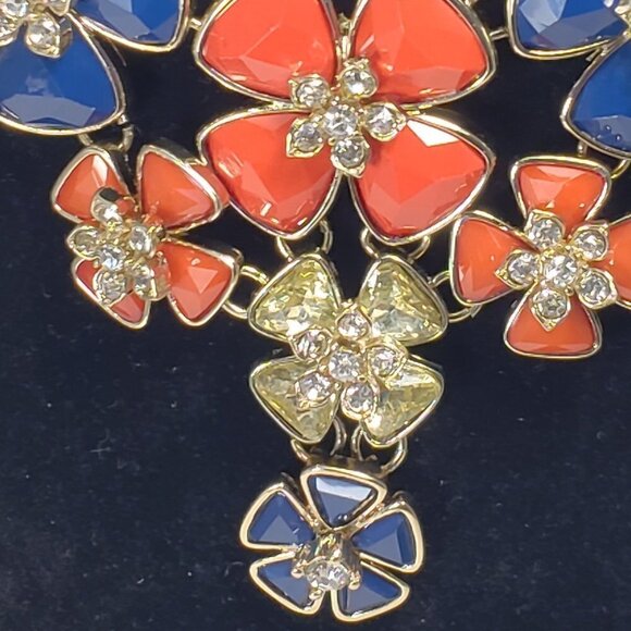 Polished Gold Colorful Flower Sparkle Crystal Necklace Statement Floral Jewelry - Picture 5 of 9